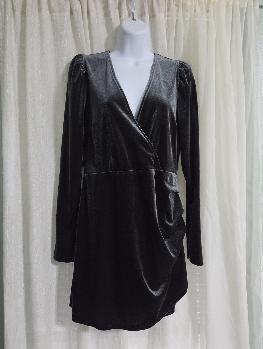 Wild Fable Black Velvet Wrap-Style Long Sleeve Dress